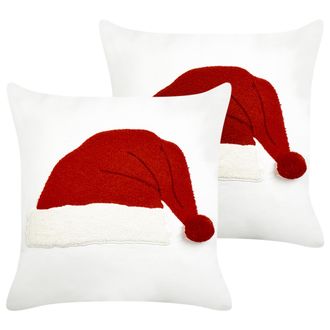 Beliani Beliani - Conjunto De 2 Cojines Decorativos De Algod&oacute;n Con Motivo Navide&ntilde;o Blanco 45 X 45 Cm Pretzel