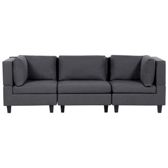 Beliani Sof&aacute; Modular Moderno 3 Plazas Tapizado Tela Poli&eacute;ster Respaldo Acolchado Gris Oscuro Unstad