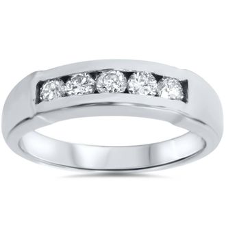 Pompeii3 Mens 1/2ct 14K White Gold Round Diamond Wedding Ring Size Selectable