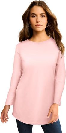 Roaman's Plus Size Ultimate Cotton Crewneck Long Sleeve Tee in Soft Blush at Nordstrom, Size Medium