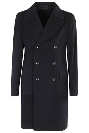 Tagliatore Carlo Blue Double-Breasted Wool-Cashmere Coat