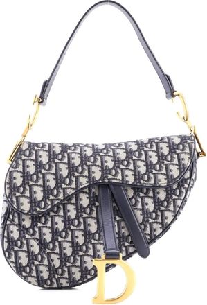 Dior Borsa a spalla Saddle media in tela con motivo Oblique - Blu