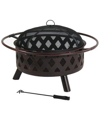 Sunnydaze 30In Fire Pit Steel With Bronze Finish Crossweave With Spark Screen