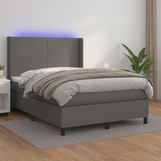 vidaXL Vidaxl - Cama Box Spring Colch&oacute;n Y Led Cuero Sint&eacute;tico Gris 140x190 Cm