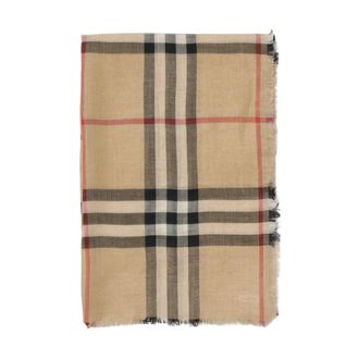 Burberry Scarves, female, Beige, Size: ONE SIZE Check Scarf Frayed Edge