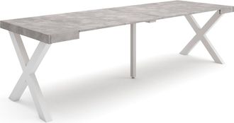 Skraut Home Mesa Consola Extensible, Mesa Comedor Plegable, 260, Para 12 Comensales, Patas Madera Maciza, Estilo Moderno, Gris Cemento - Skraut Home