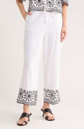 Ellen Tracy Embroidered Hem Crop Pants in White at Nordstrom Rack, Size X-Small
