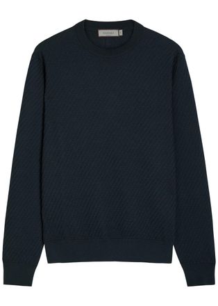 Canali Textured Cotton-blend Jumper - Navy - 54 (IT54 / Xxl)