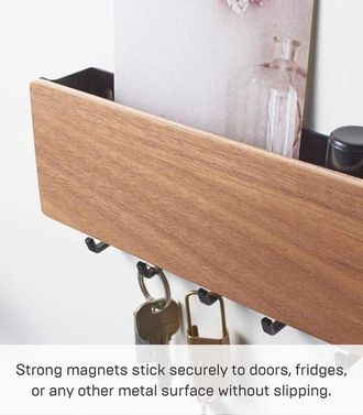 OEM Estanter&iacute;a Magn&eacute;tica De Pared Con Ganchos Para Llaves Y Caj&oacute;n De Almacenamiento - Acero + Madera