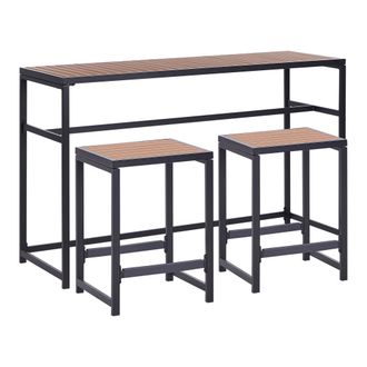 Beliani Conjunto De Jard&iacute;n De 3 Piezas Para Interior Y Exterior Mesa Y 2 Taburetes Acero Madera Pl&aacute;stica Negro Avetrana