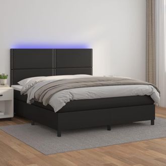 vidaXL Vidaxl - Cama Box Spring Colch&oacute;n Y Led Cuero Sint&eacute;tico Negro 180x200 Cm