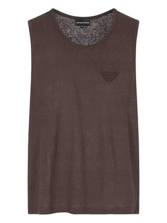 Emporio Armani embroidered tank top - men - Fabric - M - Brown