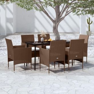 vidaXL Juego De Comedor De Jard&iacute;n 7 Piezas Con Cojines Marr&oacute;n Y Negro Vidaxl