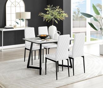 Furniturebox Carson White Marble Effect Dining Table & 4 Milan Black Leg Chairs