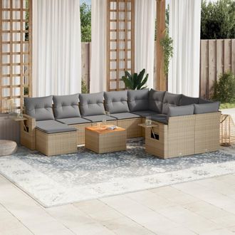 vidaXL Juego De Sof&aacute;s Jard&iacute;n Con Cojines Beige Mezcla 11 Pzas Rat&aacute;n Pe Vidaxl