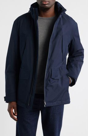 BOSS Cordell Gore-Tex Waterproof Hooded Jacket in Dark Blue at Nordstrom, Size 36