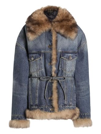 Dolce & Gabbana faux-fur detail denim coat - women - Cotton - 40 - Blue