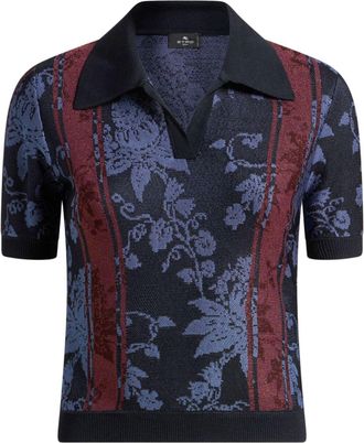 Etro floral jacquard polo shirt - Blue