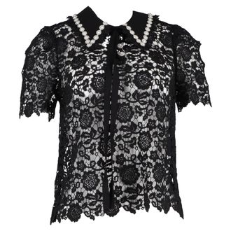 Self Portrait Floral Lace Blouse in Black Polyester