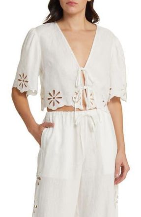 Rails Pari Eyelet Tie Front Linen Crop Top in White Eyelet at Nordstrom Rack, Size Large