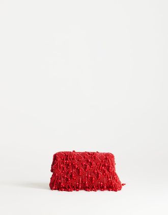 Topshop Pochette rossa decorata con perline e strass-Rosso