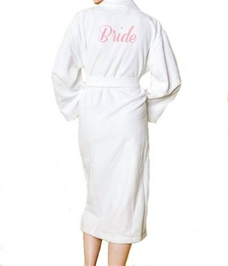 Bedhead Pajamas Terry Velour bride Embroidery Long Robe In White