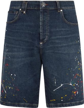 Philipp Plein Denim Shorts Paint - Heren - Denim shorts - Blauw - W34 - Denim - Korte Broeken