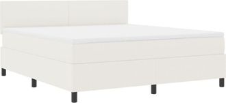 vidaXL Box Spring Bed with Mattress&LED Cream Super King Corduroy Fabric vidaXL