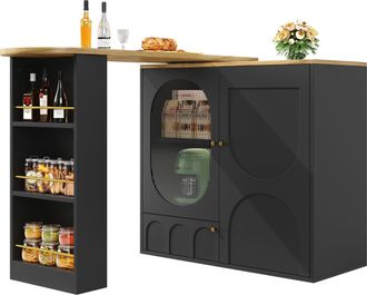 STILVORA Carro De Cocina Con 3 Puertas Y Mesa Giratoria 360&deg;, Toallero Y Especiero, En Mdf Y Metal, Negro, 138x39x105 Cm