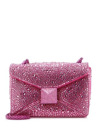 Valentino Garavani One Stud Chain Flap Bag Crystal Embellished Suede Small shoulder bag - Rosa