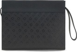 Ferragamo Mens Monogram Pouch Black Calf Leather Bos Taurus Handbags Hand Bags
