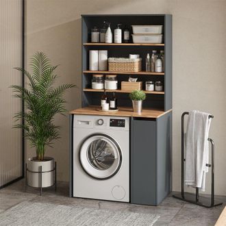 Vicco Armario Para Lavadora Viktor, Antracita/roble Dorado, 93.6 X 88.2 Cm 2 Partes Con Armario Y Estante, Vicco