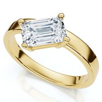 Pompeii3 1Ct Tilted Emerald Diamond Ring 14k Gold or Platinum Lab Grown
