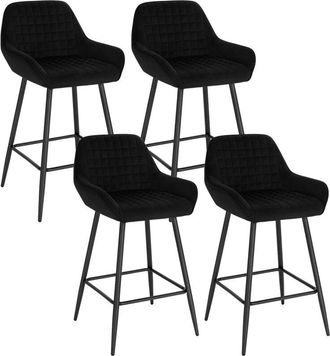 Woltu Woltu - 4x Taburete De Bar Con Respaldo Paquete Marco De Metal Muebles Cocina Asiento De Terciopelo Taburete Alto Cocina Sillas Altas Bar Cocina Negro