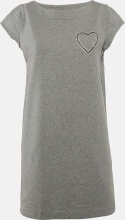 Love Moschino Grey Logo Embellished Cotton Knit Mini Dress