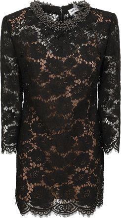 Self Portrait Black Floral Lace Mini Dress With Beaded Neckline