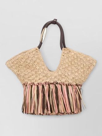 Zimmermann goldentime beach bag woven fringe handles