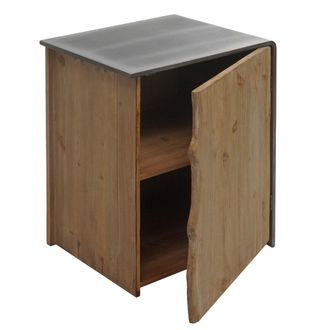Hhg Hhg - Nunca Usado] Mesa Auxiliar 598, Mesita De Noche Con Cajones, Madera Maciza Industrial Mvg 60x50x40cm, Natural Con Aspecto Met&aacute;lico