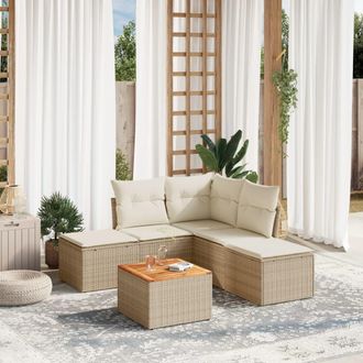 vidaXL Vidaxl - Juego De Sof&aacute;s Jard&iacute;n Con Cojines 6 Pzas Rat&aacute;n Sint&eacute;tico Beige