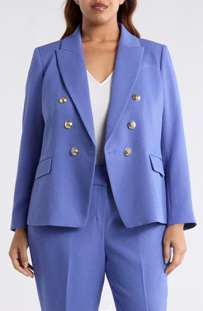 Tahari by ASL Double Breasted Twill Blazer in Deep Peri at Nordstrom, Size 14W