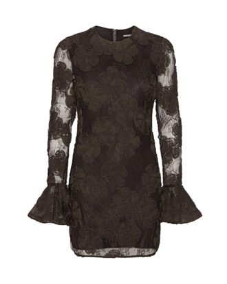 Rotate 3D Floral Lace Mini Dress with Sheer Sleeves