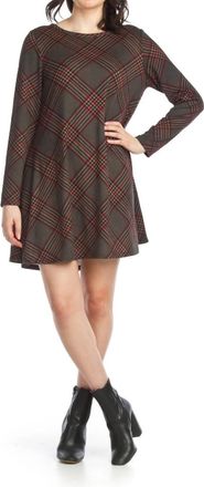 Papillon Plaid Knit A-Line Sweater Dress With Pockets In Grey