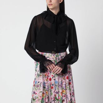 Gucci Camicia in georgette di seta con pizzo nera