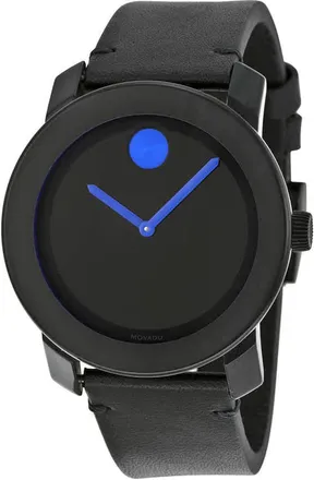 Movado Bold Quartz Black Dial Black Leather Mens Watch 3600307