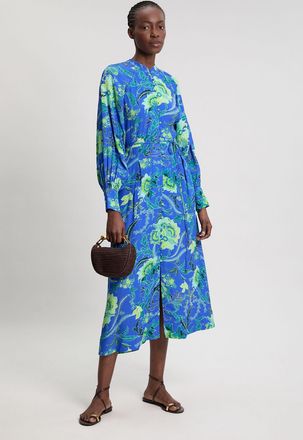 Karen Millen Womens Viscose Woven Cobalt Floral Midi Shirt dress - Blue - Size 16 UK