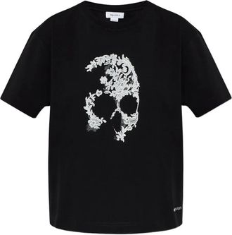 Alexander McQueen skull-lace T-shirt - women - Cotton - 38 - Black