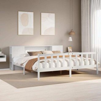 vidaXL Cama Con Estanter&iacute;a Sin Colch&oacute;n Madera Maciza Blanca 200x200 Cm Vidaxl