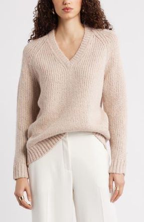Nordstrom Sparkle V-Neck Sweater in Pink Rosewater Metallic at Nordstrom Rack, Size Xx-Large
