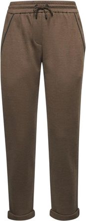 Brunello Cucinelli Sweatpants, female, Brown, M, Brown Elasticated Trousers with Monili Edge
