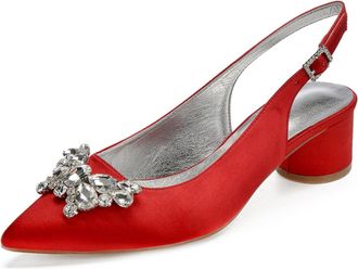 Generic Womens Pumps Pointed Toe Bridal Chunky Heel Slingback Heels Wedding Prom Party Dress Low Heels 4.5Cm,red,9 UK